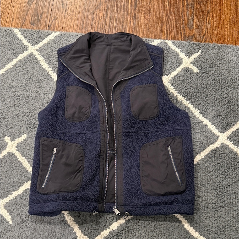 Free People Movement Reversible Oversized Black and Navy Teddy Vest